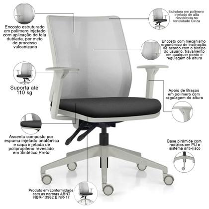 Imagem de Kit 2 Cadeiras de Escritório Giratória Diretor Flow F02 Base Cinza Sintético Preto - Lyam Decor