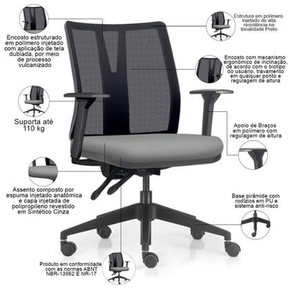Imagem de Kit 2 Cadeiras De Escritório Giratória Diretor Flow F02 Base Preta Sintético Cinza - Lyam Decor