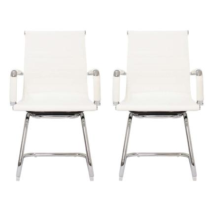 Imagem de Kit 2 Cadeiras De Escritório Interlocutor Fixa Baixa Stripes Esteirinha Charles Eames Eiffel Branca