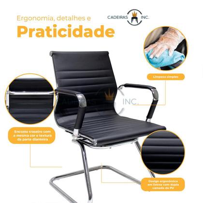 Imagem de Kit 2 Cadeiras De Escritório Interlocutor Fixa Baixa Stripes Esteirinha Charles Eames Eiffel Preta