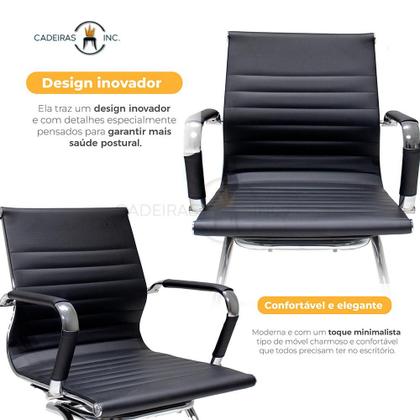 Imagem de Kit 2 Cadeiras De Escritório Interlocutor Fixa Baixa Stripes Esteirinha Charles Eames Eiffel Preta