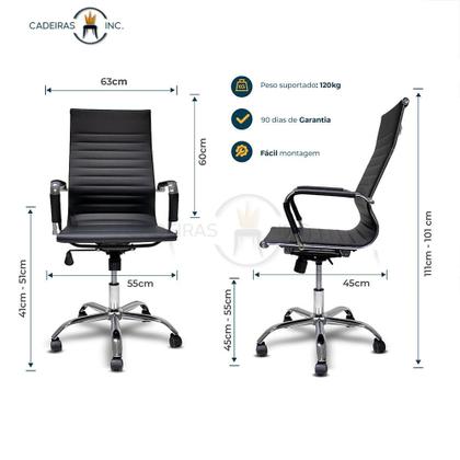 Imagem de Kit 2 Cadeiras De Escritório Presidente Stripes Esteirinha Com Relax Home Office Preta