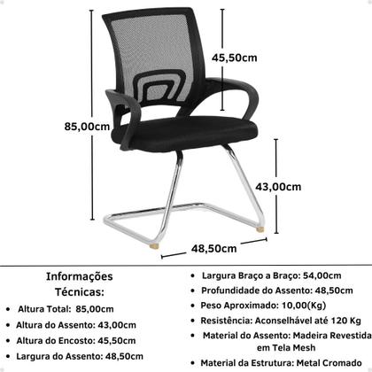 Imagem de Kit 2 Cadeiras de Escritório Secretária Base Fixa - Preto