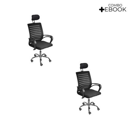 Imagem de Kit 2 Cadeiras de Escritório Secretaria Diretor Roma Ergonômica com apoio de Nuca
