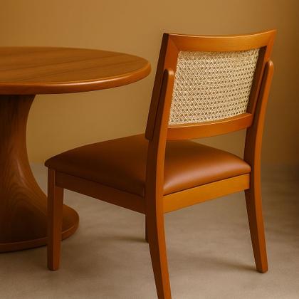 Imagem de Kit 2 Cadeiras de Jantar Madeira Maciça Estofadas Couro com Tela Sextavada Premiere