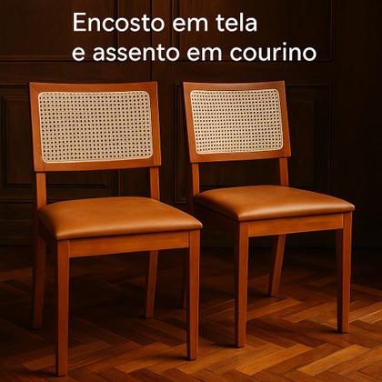 Imagem de Kit 2 Cadeiras de Jantar Madeira Maciça Estofadas Couro com Tela Sextavada Premiere