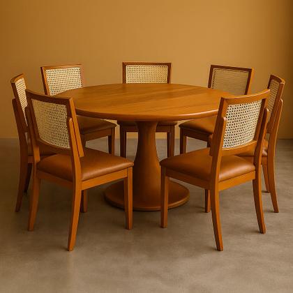 Imagem de Kit 2 Cadeiras de Jantar Madeira Maciça Estofadas Couro com Tela Sextavada Premiere