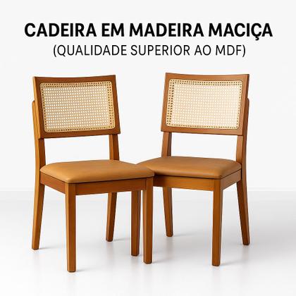 Imagem de Kit 2 Cadeiras de Jantar Madeira Maciça Estofadas Couro com Tela Sextavada Premiere