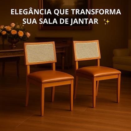 Imagem de Kit 2 Cadeiras de Jantar Madeira Maciça Estofadas Couro com Tela Sextavada Premiere