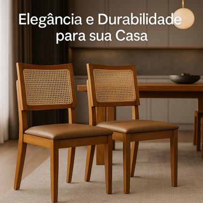 Imagem de Kit 2 Cadeiras de Jantar Madeira Maciça Estofadas Couro com Tela Sextavada Premiere
