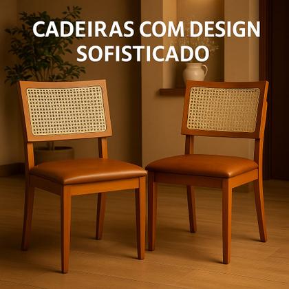 Imagem de Kit 2 Cadeiras de Jantar Madeira Maciça Estofadas Couro com Tela Sextavada Premiere