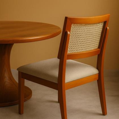 Imagem de Kit 2 Cadeiras de Jantar Madeira Maciça Estofadas Linho Bege com Tela Sextavada Premiere