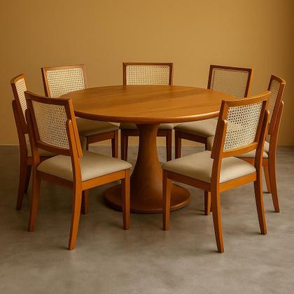 Imagem de Kit 2 Cadeiras de Jantar Madeira Maciça Estofadas Linho Bege com Tela Sextavada Premiere