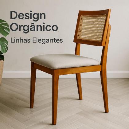 Imagem de Kit 2 Cadeiras de Jantar Madeira Maciça Estofadas Linho Bege com Tela Sextavada Premiere