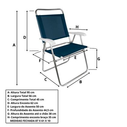 Imagem de Kit 2 Cadeiras de Praia Master Plus Azul Escuro 120 kg Mor