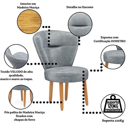 Imagem de Kit 2 Cadeiras Decorativa para Penteadeira Maquiagem Sala de Jantar Camarim Confortável Resistente Pés palito