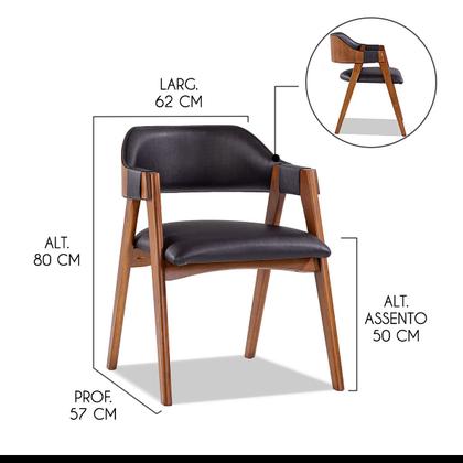 Imagem de Kit 2 Cadeiras Decorativas Estofada Moderna Lua em Madeira Impermeável Facto Preto L72 RMI