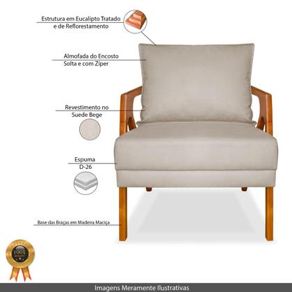 Imagem de Kit 2 Cadeiras Decorativas para Sala de Estar Mona Suede Bege