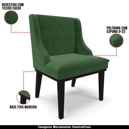 Imagem de Kit 2 Cadeiras Decorativas Sala de Jantar Base Fixa de Madeira Firenze Suede Verde Esmeralda/Preto G19 - Gran Belo