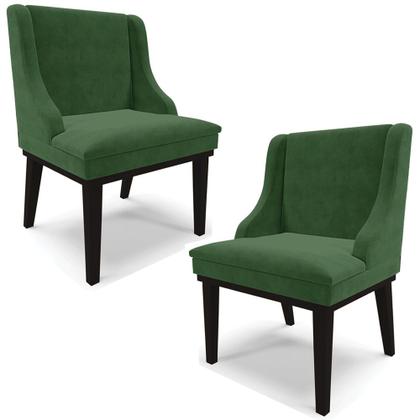 Imagem de Kit 2 Cadeiras Decorativas Sala de Jantar Base Fixa de Madeira Firenze Suede Verde Esmeralda/Preto G19 - Gran Belo