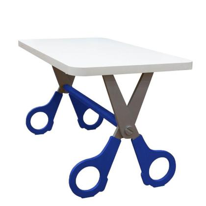 Imagem de Kit 2 Cadeiras E Mesa Infantil Tesoura Azul Tampo Branco Retangular Base Temática Para Estudos E Desenhos Mobília Decor