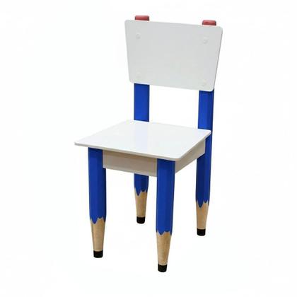 Imagem de Kit 2 Cadeiras E Mesa Infantil Tesoura Azul Tampo Branco Retangular Base Temática Para Estudos E Desenhos Mobília Decor