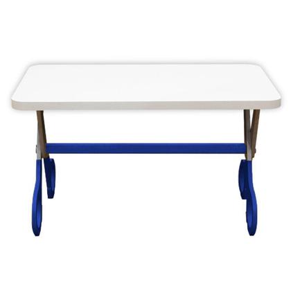 Imagem de Kit 2 Cadeiras E Mesa Infantil Tesoura Azul Tampo Branco Retangular Base Temática Para Estudos E Desenhos Mobília Decor