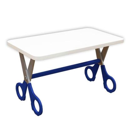 Imagem de Kit 2 Cadeiras E Mesa Infantil Tesoura Azul Tampo Branco Retangular Base Temática Para Estudos E Desenhos Mobília Decor