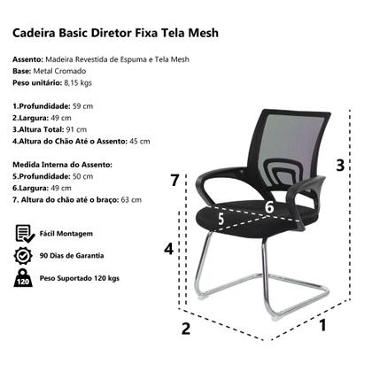 Kit 2 Cadeiras Escritório Basic Diretor Fixa Tela Mesh Preta Base Cromada - Waw Design Imagem de Kit 2 Cadeiras Escritório Basic Diretor Fixa Tela Mesh Preta Base Cromada