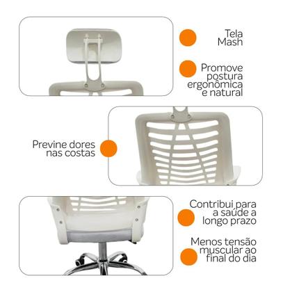 Imagem de Kit 2 Cadeiras Escritório Diretor Tela Mesh Encosto De Cabeça com Ebook