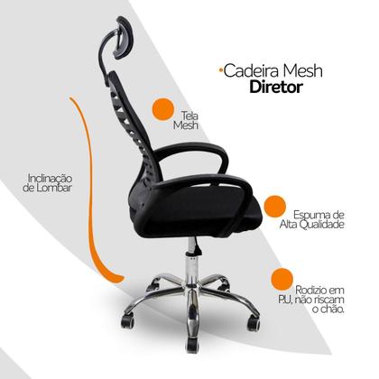 Imagem de Kit 2 Cadeiras Escritório Diretor Tela Mesh Encosto De Cabeça com Ebook