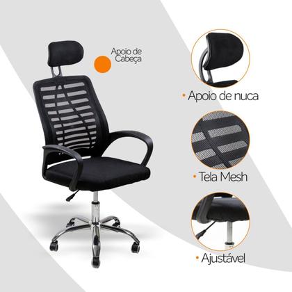 Imagem de Kit 2 Cadeiras Escritório Diretor Tela Mesh Encosto De Cabeça com Ebook