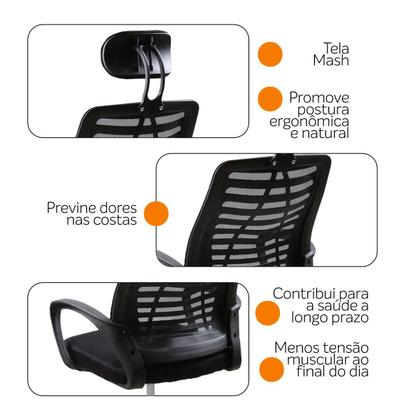 Imagem de Kit 2 Cadeiras Escritório Diretor Tela Mesh Encosto De Cabeça com Ebook
