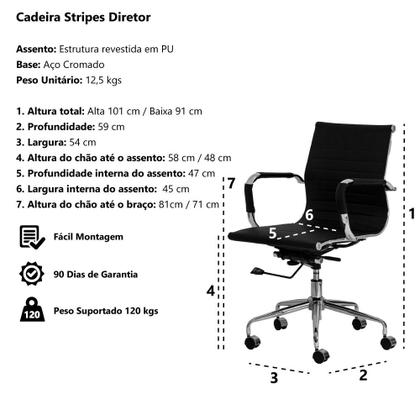 Imagem de Kit 2 Cadeiras Escritório Stripes Diretor PU Caramelo Base Giratória Cromada Altura Ajustável