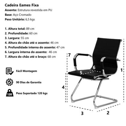 Imagem de Kit 2 Cadeiras Escritório Stripes Fixa PU Branca