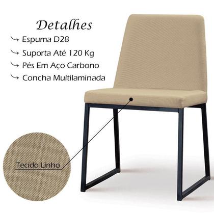 Imagem de Kit 2 Cadeiras Estofadas Base Aço Preto F37 Linho Bege Dmobiliario Bege