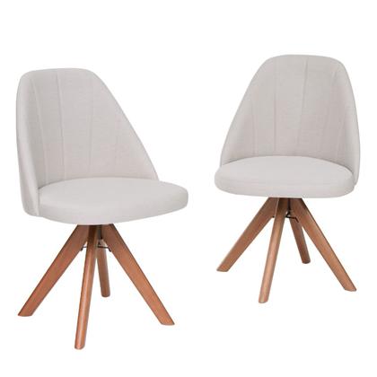 Imagem de Kit 2 Cadeiras Giratórias Mesa Sala de Jantar e Cozinha com Base em Madeira Maciça e Estofado em Tecido Linho