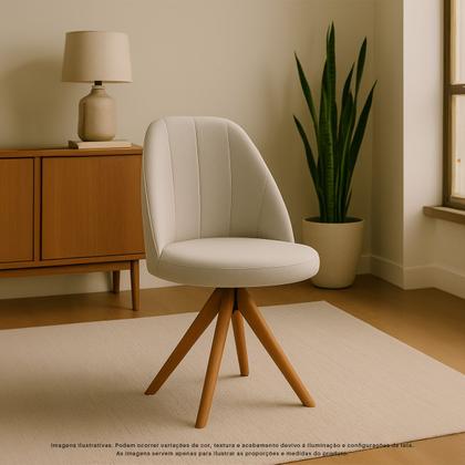 Imagem de Kit 2 Cadeiras Giratórias Mesa Sala de Jantar e Cozinha com Base em Madeira Maciça e Estofado em Tecido Linho