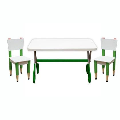 Imagem de Kit 2 Cadeiras Mesa Infantil Tesoura Verde Tampo Branco Retangular Base Temática Para Estudos E Desenhos Mobília Decor