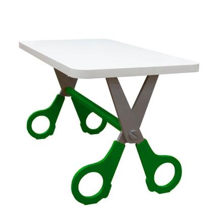Imagem de Kit 2 Cadeiras Mesa Infantil Tesoura Verde Tampo Branco Retangular Base Temática Para Estudos E Desenhos Mobília Decor