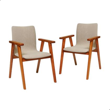 Imagem de Kit 2 Cadeiras Organicas Madeira Maciça Estofado Sintético Bouclê com Espuma D23 Design com Braço para Sala ou Escritório