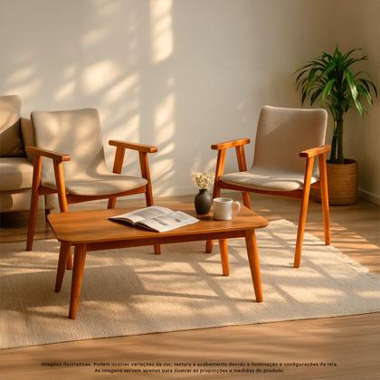 Imagem de Kit 2 Cadeiras Organicas Madeira Maciça Estofado Sintético Bouclê com Espuma D23 Design com Braço para Sala ou Escritório