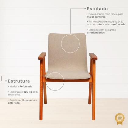 Imagem de Kit 2 Cadeiras Organicas Madeira Maciça Estofado Sintético Bouclê com Espuma D23 Design com Braço para Sala ou Escritório