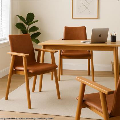 Imagem de Kit 2 Cadeiras Organicas Madeira Maciça Estofado Sintético Bouclê com Espuma D23 Design com Braço para Sala ou Escritório