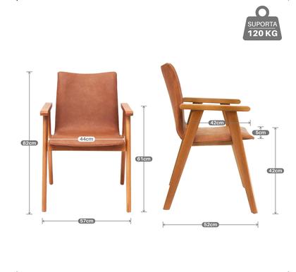 Imagem de Kit 2 Cadeiras Organicas Madeira Maciça Estofado Sintético Bouclê com Espuma D23 Design com Braço para Sala ou Escritório