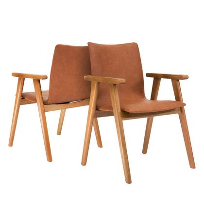 Imagem de Kit 2 Cadeiras Organicas Madeira Maciça Estofado Sintético Bouclê com Espuma D23 Design com Braço para Sala ou Escritório