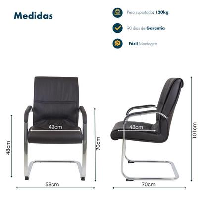 Imagem de Kit 2 Cadeiras Para Escritório Diretor Big Fixa Poltrona Base Cromada Espuma InjetadaPreta