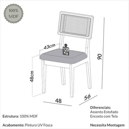 Kit 2 Cadeiras Para Sala de Jantar Com Tela Sintética 90 cm - Dalla Costa SJ Imagem de Kit 2 Cadeiras Para Sala de Jantar Com Tela Sintética 90 cm