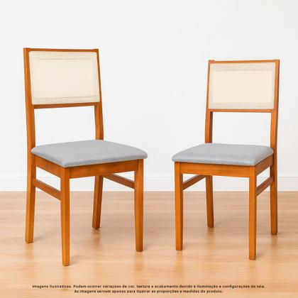 Imagem de Kit 2 Cadeiras Para Sala De Jantar Estofadas em Madeira Maciça com Encosto de Tela