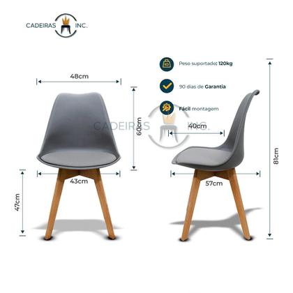 Imagem de Kit 2 Cadeiras para Sala Mesa de Jantar Com Assento Estofado Saarinen Cinzas
